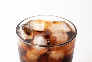 Ice cubes in a glass of soda close-up. Ice cup of soda.