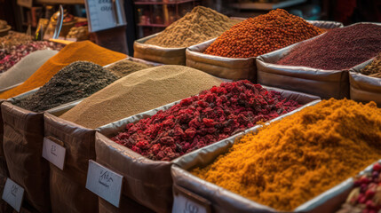 Colorful Herbal and Spices Oriental marketplace. generative ai
