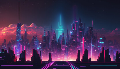 Futuristic neon city, generative ai