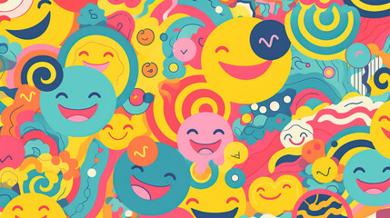 Cute and Colorful, Smiling Faces Pattern for a Positive and Joyful Vibe, Generative AI