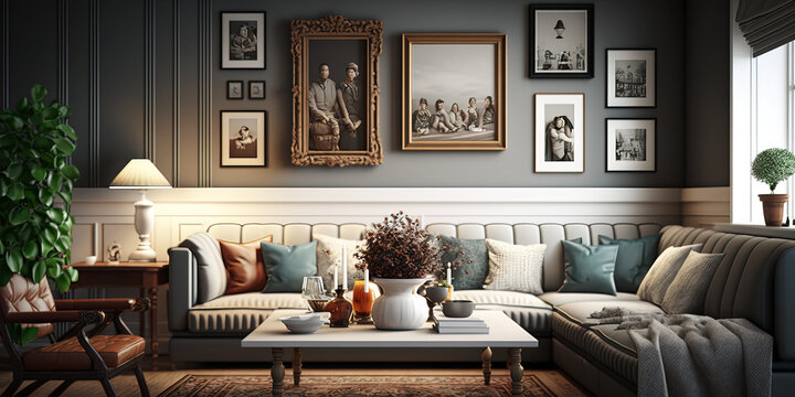 Beautiful classic living room interior design. Generative AI