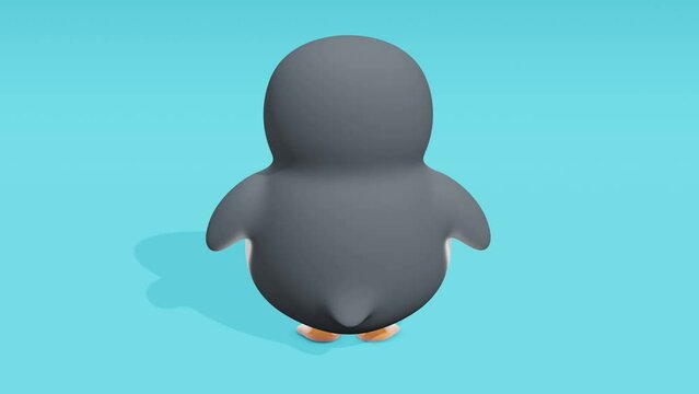Cute little penguin on blue background. Abstract loop animation