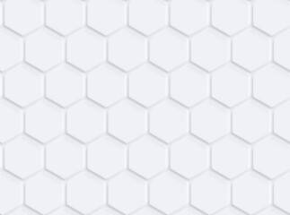 Light gray or white hexagon grid pattern with shadow or 3d effect on white, seamless pattern. Technology, connection and data concept. High resolution abstract and modern background, copy space.