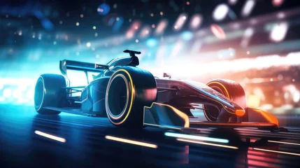 Foto auf Acrylglas Racing car driving on race track at night as motorsport concept (Generative AI) © Robert Kneschke