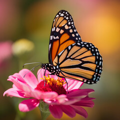 Obraz premium monarch butterfly on pink flower created with generative AI technology