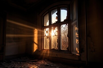 Fototapeta na wymiar light enters the abandoned house through the broken windows