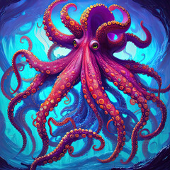 AI Generative Image of Fantasy Octopus in deep sea