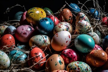 Fototapeta na wymiar Many Easter Eggs In Nest