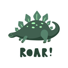 Obraz premium Solo print illustration with cute dinosaurs and hand drawn lettering Roar! Funny pet for apparel, room decor, tee print design, poster and greeting card
