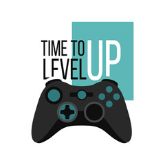 Solo print illustration with gamepad and lettering Time to level up. Stylish inscription for apparel, room decor, tee print design, poster and greeting card © stocklene