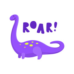 Solo print illustration with cute dinosaurs and hand drawn lettering Roar! Funny pet for apparel, room decor, tee print design, poster and greeting card