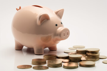 piggy bank with coins on a bright background