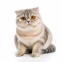 Fototapeta premium An isolated regal Scottish Fold cat on white background Generative AI