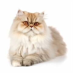 An isolated fluffy Persian cat on white background Generative AI