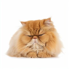 An isolated sleepy Persian cat on white background Generative AI