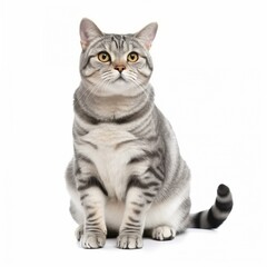 Obraz premium An isolated friendly American Shorthair cat on white background Generative AI