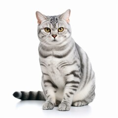 An isolated friendly American Shorthair cat on white background Generative AI