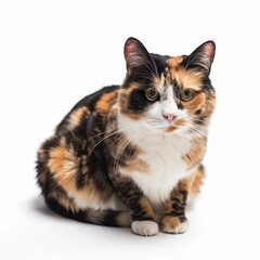 Obraz premium An isolated beautiful Tortoiseshell cat on white background Generative AI
