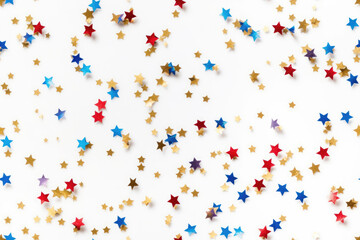Obraz premium Seamless texture with blue, red and gold stars. Generative AI
