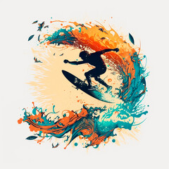 illustration of a surfer on the waves