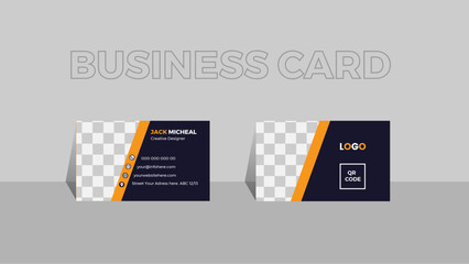 Modern Double Sided corporate minimal Black & Yellow  Color Business Card Design Template for Print.
