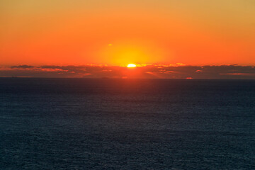 View of the Atlantic Ocean from Cabo da Roca at sunset. Cabo da Roca or Cape Roca is westernmost cape of mainland Portugal, continental Europe and the Eurasian land mass