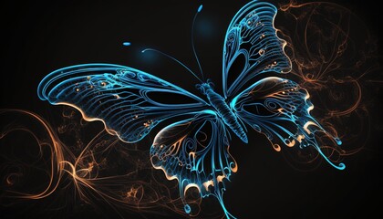 Transparente Schmetterlinge als Hintergrund. Hübsche Fantasie Schmetterlinge als durchsichtige Holografie mit Glitzer und leuchtenden Partikeln. Generativ KI