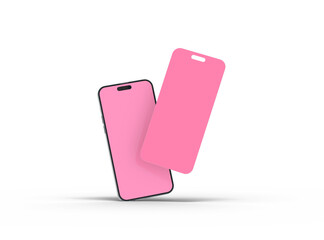 Render of smartphone and some separated screens floating on transparent background. ui ux app concept. 3d render