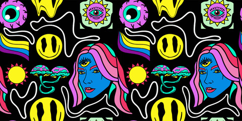 Fototapeta premium Vintage-Inspired Vector Illustrations for Fashion and Merchandise in Flat Retro Style