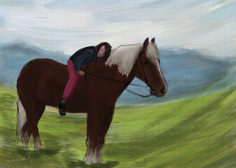 Raster digital illustration, horse is my best friend