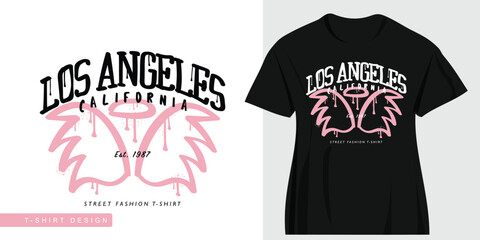 Los Angeles California slogan text. Graffiti style wings drawing. Vector illustration design for fashion graphics, t shirt prints, sweatshirts. - obrazy, fototapety, plakaty