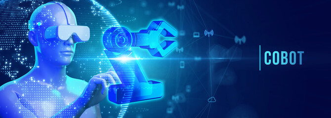 Industrial automation technology concept. Collaborative robot, cobot. 3d illustration