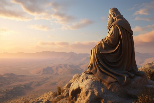Moses on Mount Nebo. Generative AI.