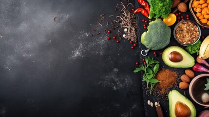 Plant Based Vegan Food Background with Copy Space for Your Next Healthy Recipe or Lifestyle Blog Post. Generative ai illustration.