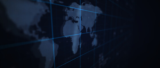 Map of the planet. World map. Global social network. Future. Blue futuristic background with planet Earth. 3d illustration.