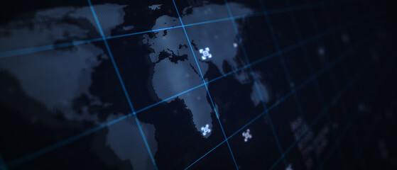 Map of the planet. World map. Global social network. Future. Blue futuristic background with planet Earth. 3d illustration.