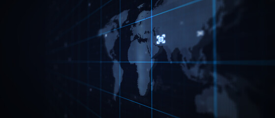Map of the planet. World map. Global social network. Future. Blue futuristic background with planet Earth. 3d illustration.