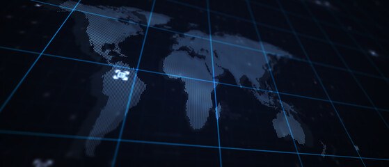 Map of the planet. World map. Global social network. Future. Blue futuristic background with planet Earth. 3d illustration. © TenPixels