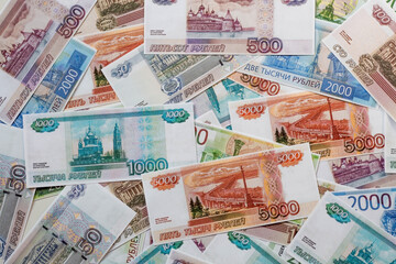 Fototapeta na wymiar Russian money of different denominations. Background of money.