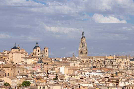 A Captivating Snapshot of the Impressive Historical Heritage of Toledo, Spain, Featuring Iconic Monuments and the Stunning Cathedral