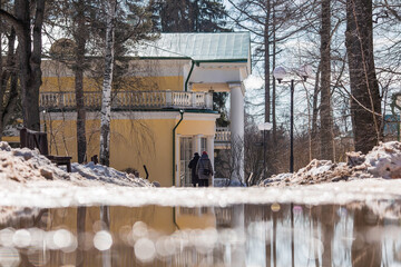 The Lenin Historical Museum-Reserve "Gorki" is a museum of V. I. Lenin, where the Soviet leader died in 1924. The architecture of the park. A popular tourist attraction. March 2023, Moscow region.