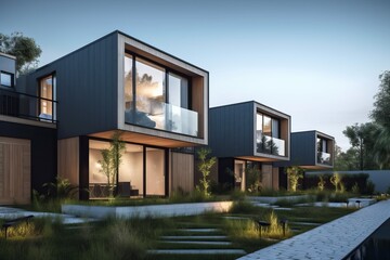 Luxury residential development with pool, generative ai