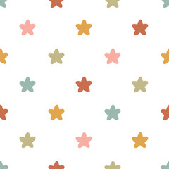 Cute retro stars seamless vector pattern. Scandi design. Vintage hand drawn background for kids room decor, nursery art, card, gift, fabric, textile, wrapping paper, wallpaper, packaging, apparel.