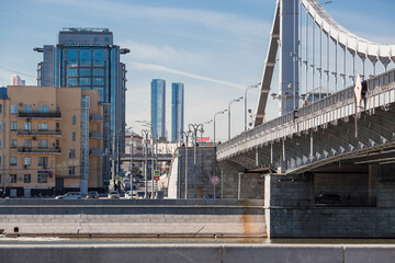 Russia, Moscow. Crimean bridge in spring. Urban landscape.