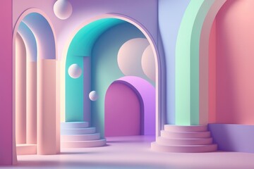 Stand podium wall scene pastel color background, geometric shape for product display presentation.