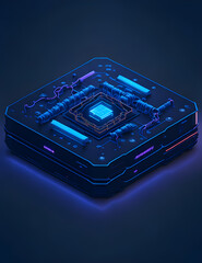 AI Künstliche Intelligenz ein blau leuchtender Chip