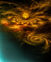 abstract fractal flaming orb of mystery with gravity current and magnetic field background