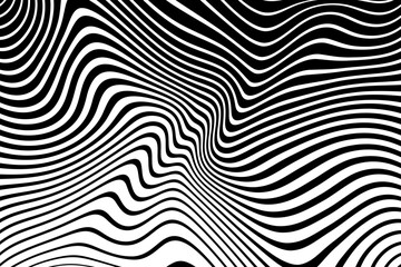 Abstract Black and White Wavy Lines Pattern with 3D Illusion Effect. - 582846522