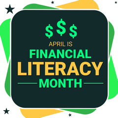 Financial Literacy Month background design in green colorful style with typography