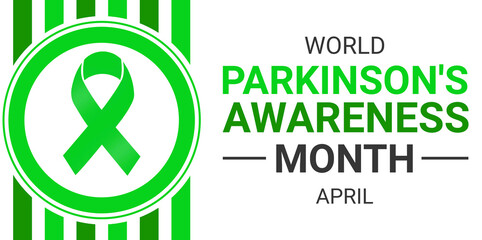 World Parkinson's Awareness Month background with green ribbon and design. Awareness of Pakinson's disease month backdrop - obrazy, fototapety, plakaty